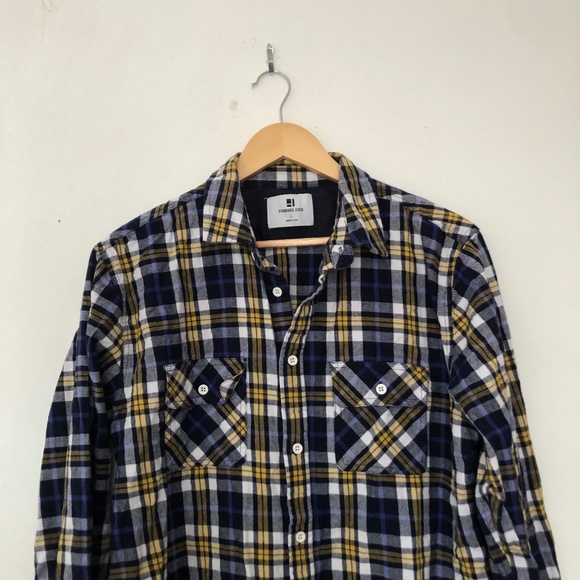 Standard Issue Blue Plaid Button Down Collared Shirt - Picture 3 of 4